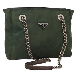 PRADA Chain Shoulder Bag Nylon Green Auth BD1448