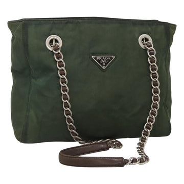 PRADA Chain Shoulder Bag Nylon Green Auth BD1448