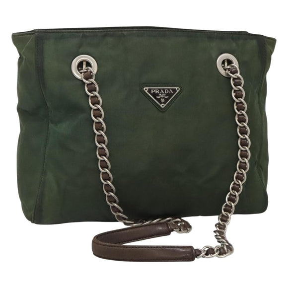 PRADA Chain Shoulder Bag Nylon Green Auth BD1448