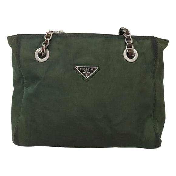 PRADA Chain Shoulder Bag Nylon Green Auth BD1448
