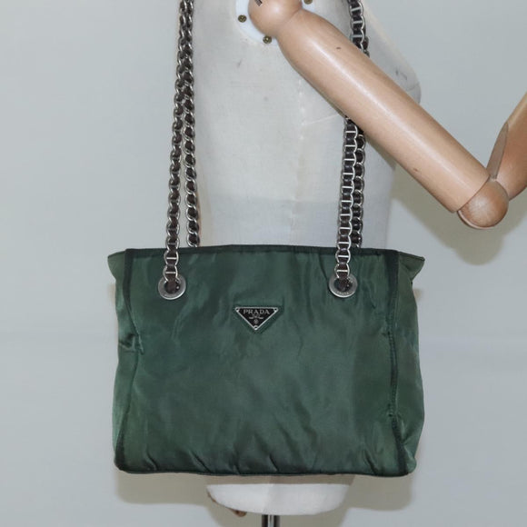 PRADA Chain Shoulder Bag Nylon Green Auth BD1448