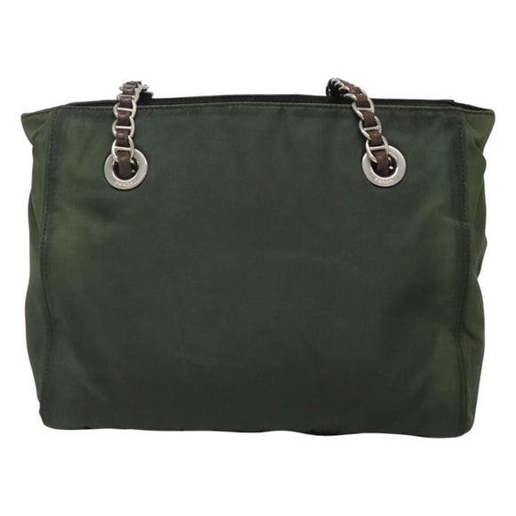 PRADA Chain Shoulder Bag Nylon Green Auth BD1448