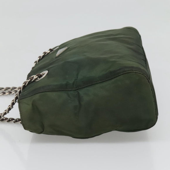 PRADA Chain Shoulder Bag Nylon Green Auth BD1448