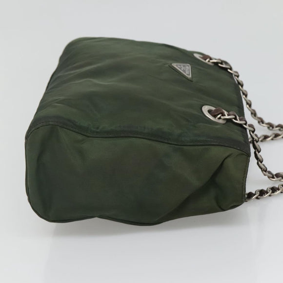 PRADA Chain Shoulder Bag Nylon Green Auth BD1448