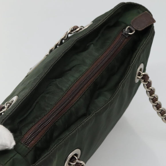 PRADA Chain Shoulder Bag Nylon Green Auth BD1448
