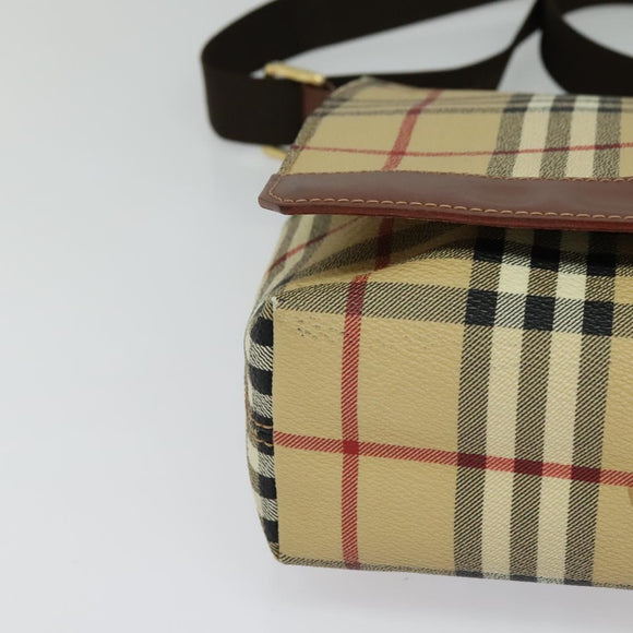 BURBERRY Nova Check Shoulder Bag PVC Leather Beige Auth BD1450