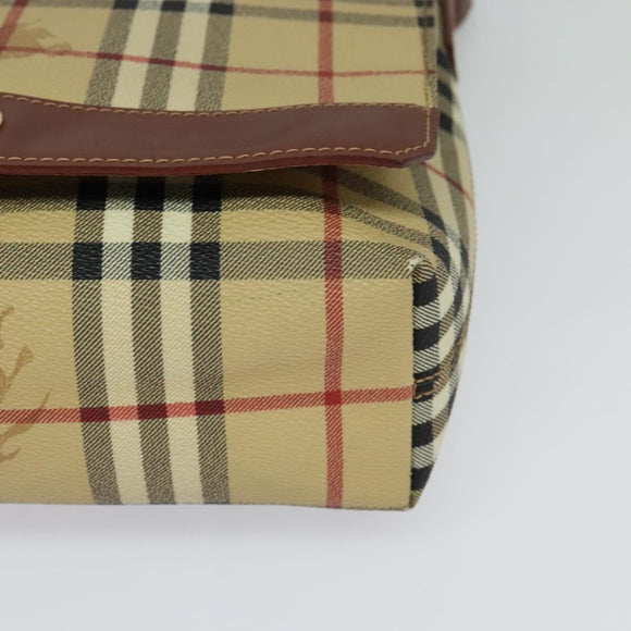 BURBERRY Nova Check Shoulder Bag PVC Leather Beige Auth BD1450