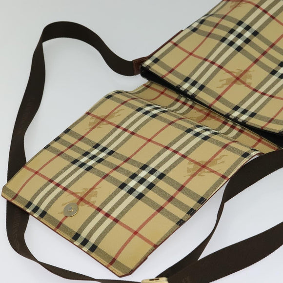 BURBERRY Nova Check Shoulder Bag PVC Leather Beige Auth BD1450