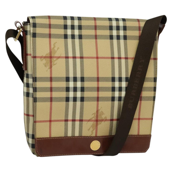 BURBERRY Nova Check Shoulder Bag PVC Leather Beige Auth BD1450