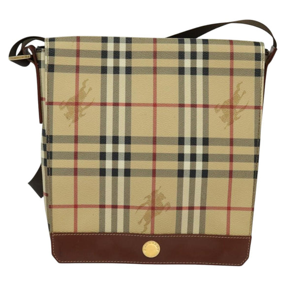 BURBERRY Nova Check Shoulder Bag PVC Leather Beige Auth BD1450