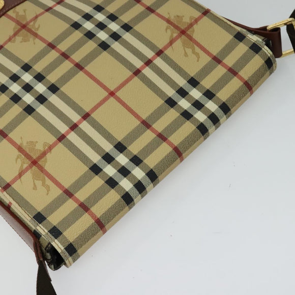 BURBERRY Nova Check Shoulder Bag PVC Leather Beige Auth BD1450