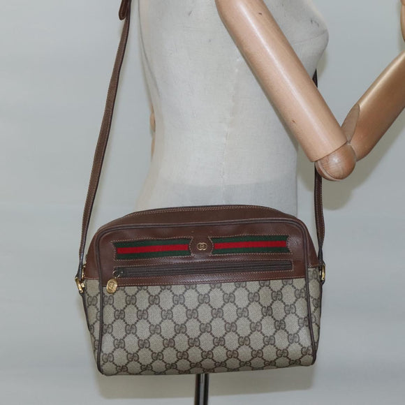 GUCCI GG Supreme Web Sherry Line Bag PVC Beige Gold 001 113 6165 Auth BD1465