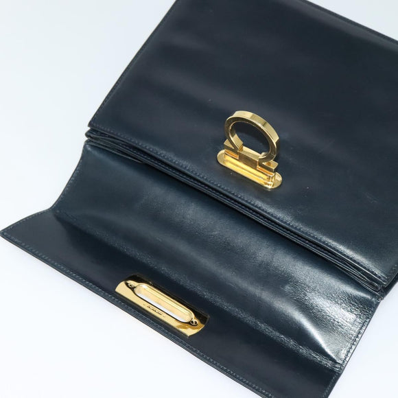 Salvatore Ferragamo Gancini Hand Bag Leather 2way Black Gold Auth BD1498