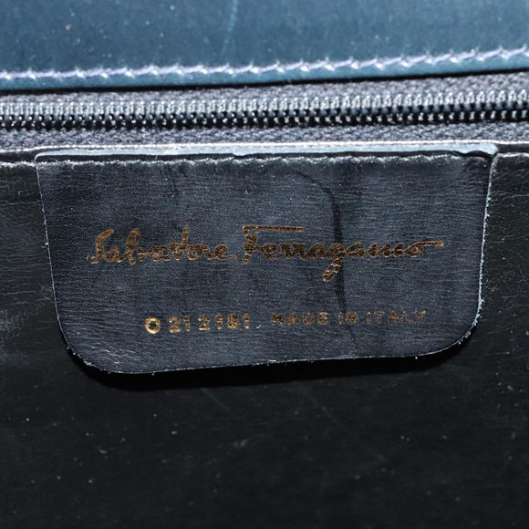 Salvatore Ferragamo Gancini Hand Bag Leather 2way Black Gold Auth BD1498