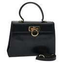 Salvatore Ferragamo Gancini Hand Bag Leather 2way Black Gold Auth BD1498-1