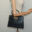 Salvatore Ferragamo Gancini Hand Bag Leather 2way Black Gold Auth BD1498-23