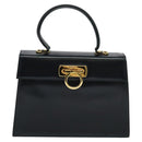 Salvatore Ferragamo Gancini Hand Bag Leather 2way Black Gold Auth BD1498-13