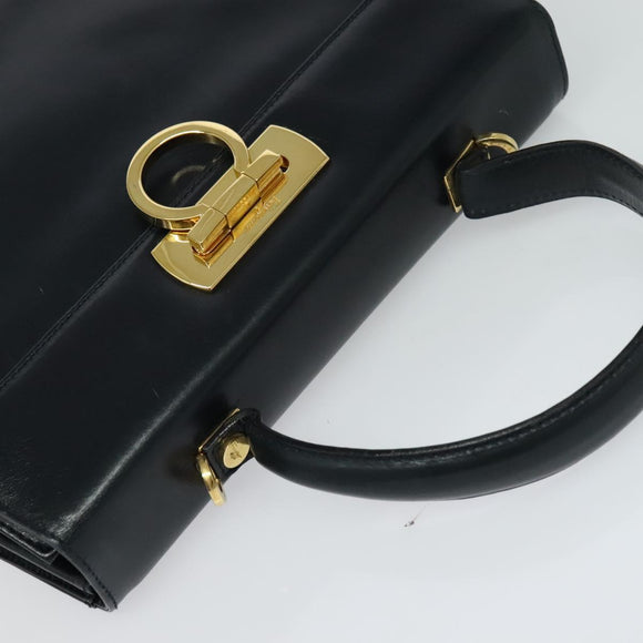 Salvatore Ferragamo Gancini Hand Bag Leather 2way Black Gold Auth BD1498