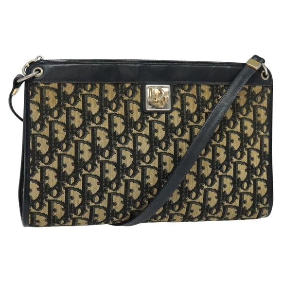 Christian Dior Trotter Canvas Shoulder Bag Navy Gold Auth BD1501