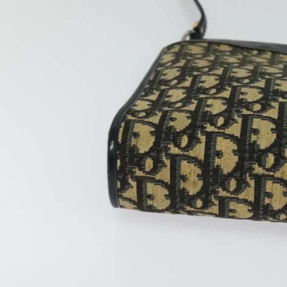 Christian Dior Trotter Canvas Shoulder Bag Navy Gold Auth BD1501