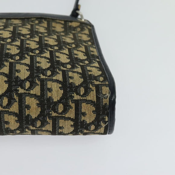 Christian Dior Trotter Canvas Shoulder Bag Navy Gold Auth BD1501