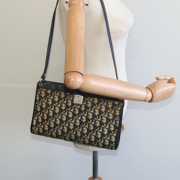 Christian Dior Trotter Canvas Shoulder Bag Navy Gold Auth BD1501
