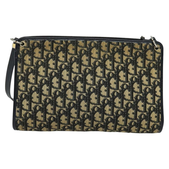 Christian Dior Trotter Canvas Shoulder Bag Navy Gold Auth BD1501