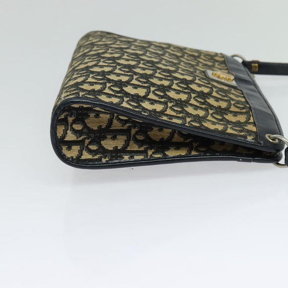 Christian Dior Trotter Canvas Shoulder Bag Navy Gold Auth BD1501