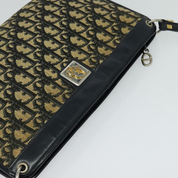 Christian Dior Trotter Canvas Shoulder Bag Navy Gold Auth BD1501