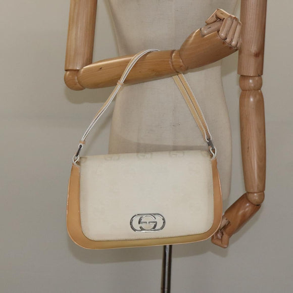 GUCCI GG Canvas Shoulder Bag Beige Silver 001 3823 Auth BD1514