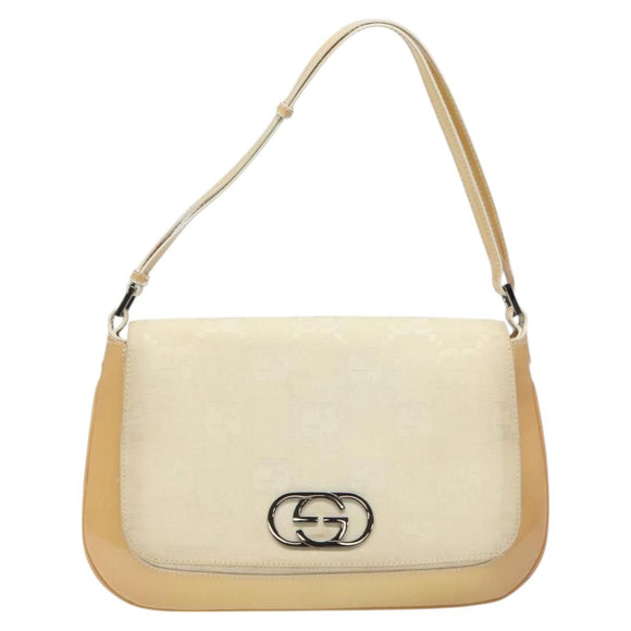 GUCCI GG Canvas Shoulder Bag Beige Silver 001 3823 Auth BD1514