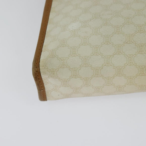 CELINE Macadam Canvas Shoulder Bag PVC Leather White Gold Auth BD1518