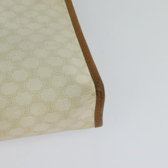 CELINE Macadam Canvas Shoulder Bag PVC Leather White Gold Auth BD1518