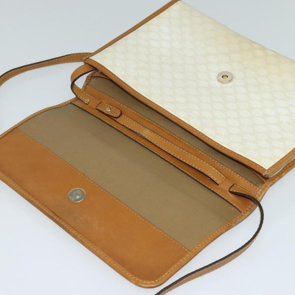 CELINE Macadam Canvas Shoulder Bag PVC Leather White Gold Auth BD1518