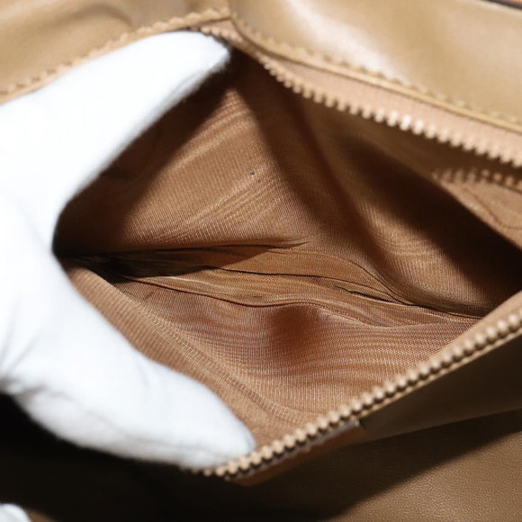 CELINE Macadam Canvas Shoulder Bag PVC Leather White Gold Auth BD1518