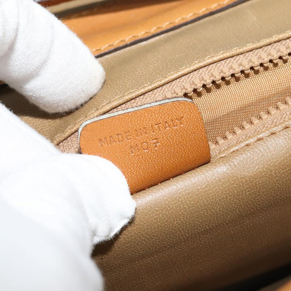 CELINE Macadam Canvas Shoulder Bag PVC Leather White Gold Auth BD1518