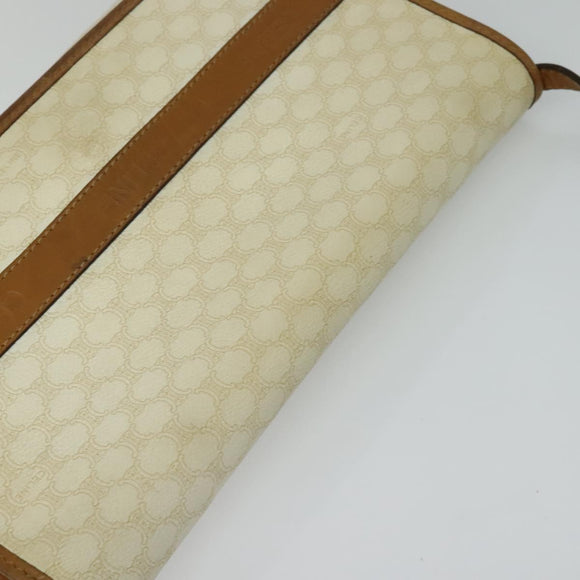 CELINE Macadam Canvas Shoulder Bag PVC Leather White Gold Auth BD1518