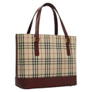 BURBERRY Nova Check Hand Bag Canvas Beige Bordeaux gold Auth BD1527-1