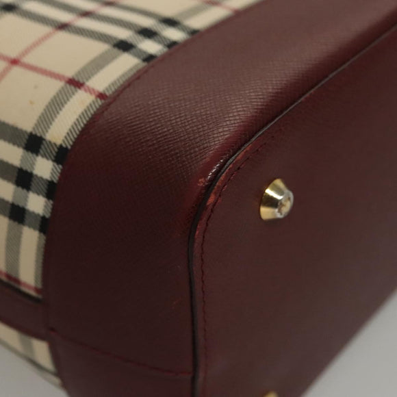 BURBERRY Nova Check Hand Bag Canvas Beige Bordeaux gold Auth BD1527