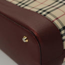 BURBERRY Nova Check Hand Bag Canvas Beige Bordeaux gold Auth BD1527-16