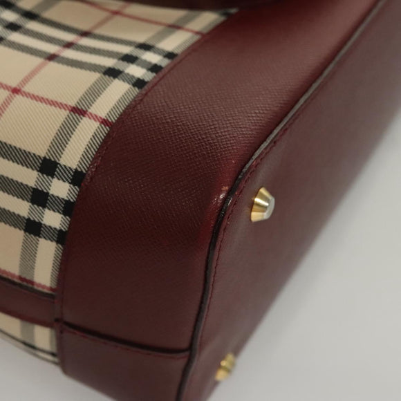 BURBERRY Nova Check Hand Bag Canvas Beige Bordeaux gold Auth BD1527