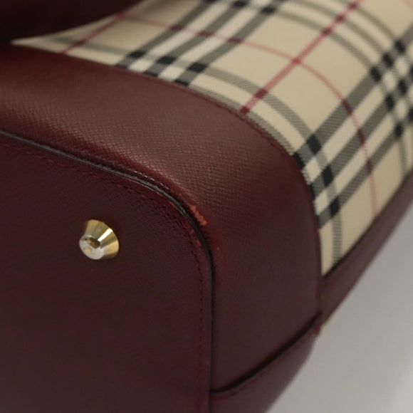 BURBERRY Nova Check Hand Bag Canvas Beige Bordeaux gold Auth BD1527