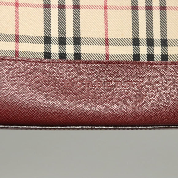 BURBERRY Nova Check Hand Bag Canvas Beige Bordeaux gold Auth BD1527