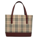BURBERRY Nova Check Hand Bag Canvas Beige Bordeaux gold Auth BD1527-13