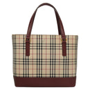 BURBERRY Nova Check Hand Bag Canvas Beige Bordeaux gold Auth BD1527-2