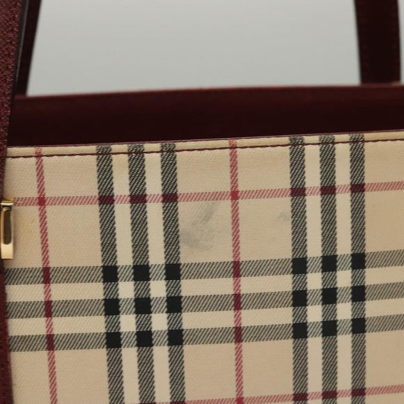 BURBERRY Nova Check Hand Bag Canvas Beige Bordeaux gold Auth BD1527