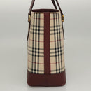BURBERRY Nova Check Hand Bag Canvas Beige Bordeaux gold Auth BD1527-4