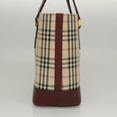 BURBERRY Nova Check Hand Bag Canvas Beige Bordeaux gold Auth BD1527-5