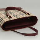BURBERRY Nova Check Hand Bag Canvas Beige Bordeaux gold Auth BD1527-7