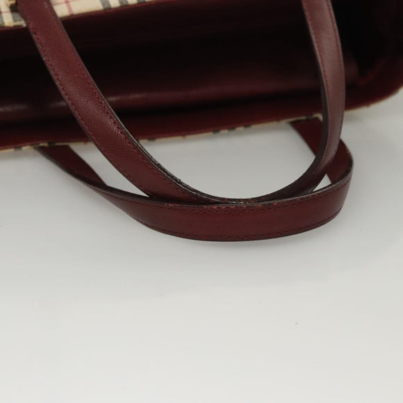 BURBERRY Nova Check Hand Bag Canvas Beige Bordeaux gold Auth BD1527